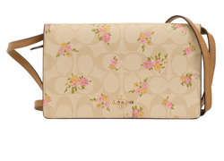 Signature Jacquard & Floral Wallet On Chain, Canvas, Tan/Beige, MIP, 3*